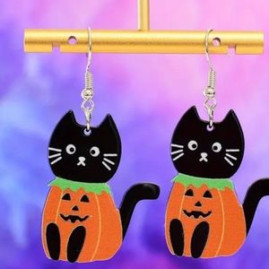 Black Cat Cut Pumpkin Earrings